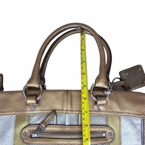 Tignanello Metallic Pebbled Leather Shoulder Bag Gold Silver Bronze Zip With Tag - Picture 8 of 13